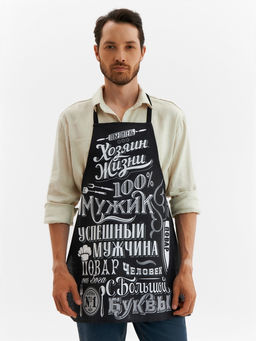 Фартук Доляна. 100% Мужик, черный, 70?60 см,100% хлопок, рогожка 160 г/м?