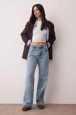 Koyu Mavi Yuksek Bel Wide Leg Palazzo Jeans TWOAW26JE00269 - Trendyolmilla фото 8
