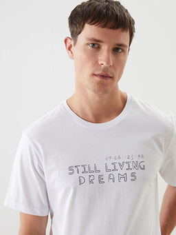 Bisiklet Yaka K?sa Kollu Bask?l? Penye Erkek Ti??rt