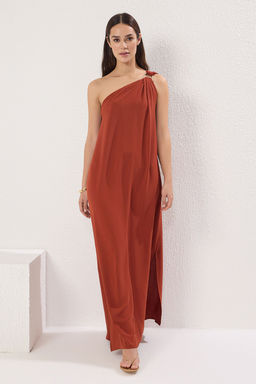 TRENDYOLMILLA Kiremit Duz Kesim Aksesuar Detayl? Maxi Dokuma Elbise TWOSS25EL00555  фото 2