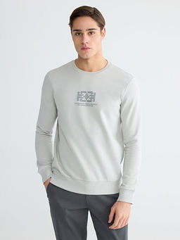 Bisiklet Yaka Bask?l? Erkek Kal?n Sweatshirt