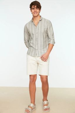 TRENDYOL MAN Beyaz Slim Fit Dugmeli Yaka Ince Cizgili Gomlek TMNSS20GO0092 - Trendyolmilla фото 15