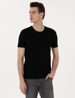 Siyah Slim Fit Bisiklet Yaka Triko Ti__rt