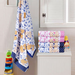 "Япония-2078" Полотенце махровое 50х90см, плотность 300гр/м2, 100% хлопок, "Мишки", розовый, Bolangde (Китай)