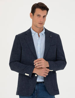 Lacivert Slim Fit Y_n Keten Kar___ml_ Ceket