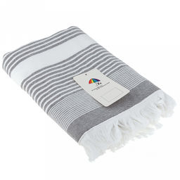 Полотенце махровое "Полосатый рейс" 50х90см, хлопок 100%, с бахромой, серый (Китай)