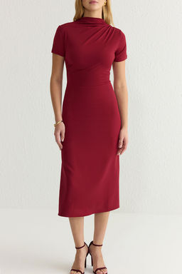 TRENDYOLMILLA Siyah Vucuda Oturan Orme Kumas Mixli Midi Dokuma Elbise TWOSS25EL00136  фото 5