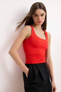 Pembe Fitted/Vucuda Oturan Kare Yaka Kal?n Ask?l? Kolsuz Pamuklu Esnek Orme Atlet TWOSS26AL00089 - Trendyolmilla фото 5