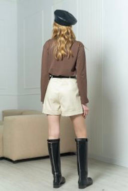 ЭКОКОЖА!!! Шорты Мэйк (молочный) - Nadi bordo фото 4