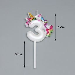 Свеча в торт «Единорог», цифра 3, 6 см