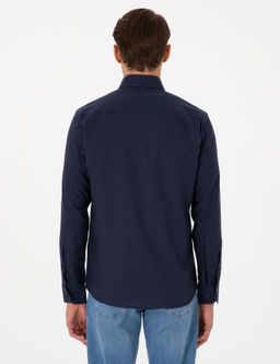 Koyu Lacivert Keten G_r_n_ml_ Slim Fit Uzun Kollu G_mlek