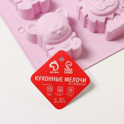Форма для выпечки Доляна «Животные», силикон, 24×20 см, 6 ячеек (6.5×4.5 см), МИКС