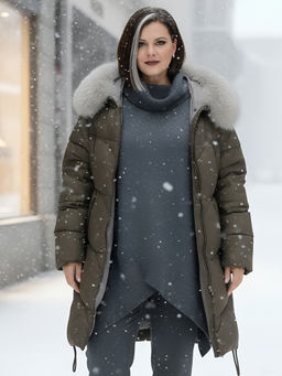 Пальто зимнее утепленное с мехом и капюшоном тренд темно-коричневого цвета 7745TK - Visdeer фото 16