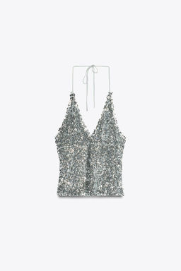 SEQUINNED HALTER TOP - Zara фото 7