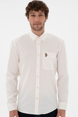Мужская кремовая рубашка с длинным рукавом 1 бесплатно для 1 зоны в рубашках - U.s. polo assn фото 3