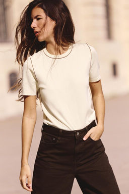 SHORT SLEEVE KNIT TOP WITH PIPING - Zara фото 38