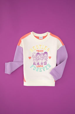 K_z _ocuk Krem Bisiklet Yaka Sweatshirt