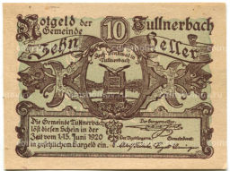 10 геллеров 1920 года Австрия  Тульнербах (нотгельд)