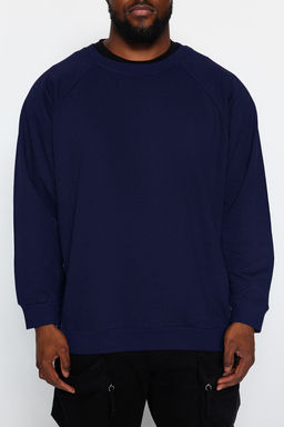 TRENDYOL MAN Lacivert Buyuk Beden Bisiklet Yaka Oversize/Genis Kesim Ici Polarl? Sweatshirt TMNAW24AO00007 - Trendyolmilla фото 28