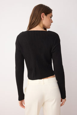 Siyah Crop Basic V Yaka Triko Kazak TWOAW24KZ01214