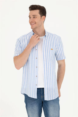 Мужская синяя рубашка с коротким рукавом