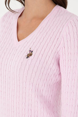 Женский розовый базовый свитер с v-образным вырезом Неожиданная скидка в корзине - U.s. polo assn фото 7
