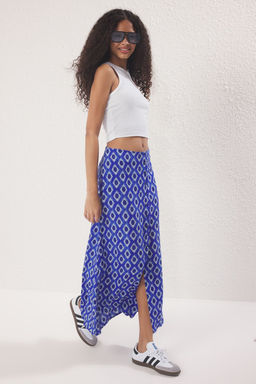 Mavi Cicek Desenli Onu Dugmeli Y?rtmacl? Viskon Etek TWOSS25ET00178