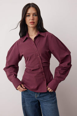 Murdum Balon Kol Detayl? Bele Oturan Asimetrik Fitted Gomlek TWOSS25GO00155