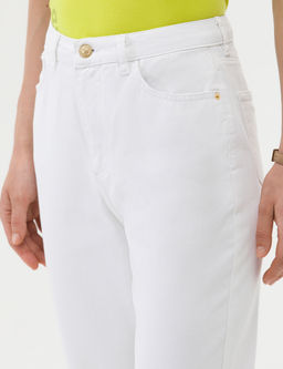 Beyaz Mom High Waist Fit Jean Pantolon