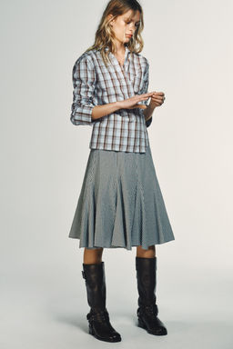 CHECK POPLIN WRAP SHIRT