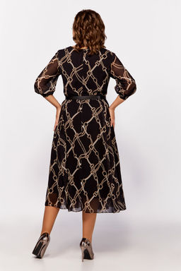 Платье Swallow 792.2 черный/принт бежевые цепи