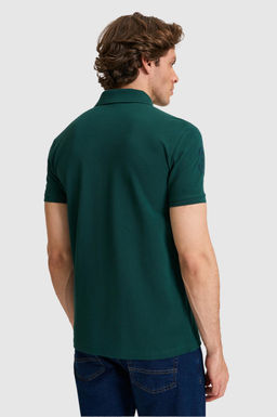 Erkek Slim Fit Polo Yaka Koyu Ye_il Basic Ti__rt