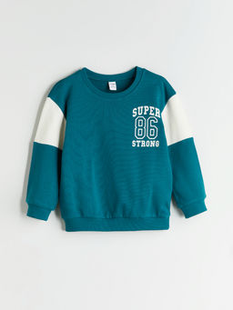 Bisiklet Yaka Bask?l? Erkek ?ocuk Sweatshirt