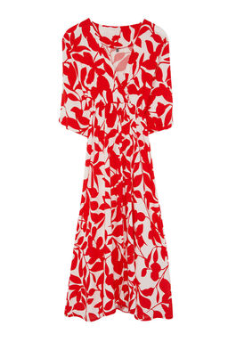 K?rm?z? Sal Desen A Kesim Kruvaze Yaka Midi Dokuma Elbise DWOSS24EL00913