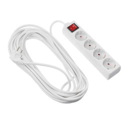 Удлинитель Luazon Lighting, 4 розетки, 10 м, 10 А, 2200 Вт, 3х0.75 мм2, с заземлением, с выключателем, белый