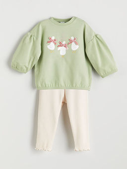 Bisiklet Yaka K?z Bebek Sweatshirt ve Tayt 2li