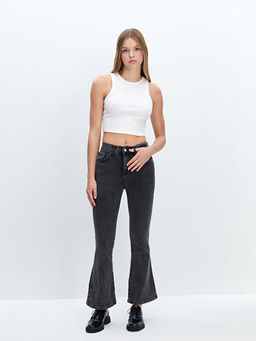 Bisiklet Yaka Dokulu Kad?n Crop