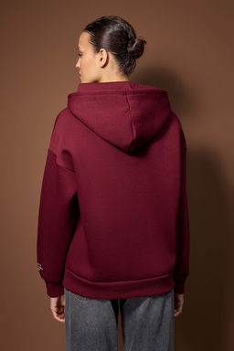Bordo Nak?sl?/Isleme Oversize/Genis Kal?p Kapusonlu Orme Sweatshirt TWOAW26SW00171