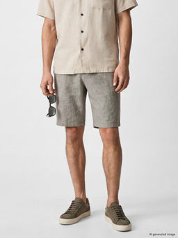 Regular Fit Keten Kar??ml? Erkek ?ort