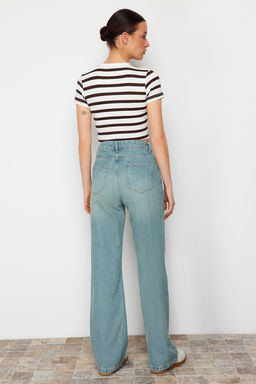 TRENDYOLMILLA Mavi Soluk Efekt Vintage Yuksek Bel Wide Leg Jeans TWOSS23JE00166  фото 7