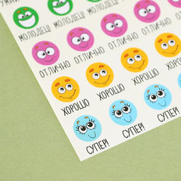 Цена за 10 шт. Бумажные наклейки оценки Хорошее настроение, 10,5 х 18 см - Арт узор фото 2