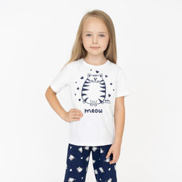 Пижама детская белаясиняя принт кот