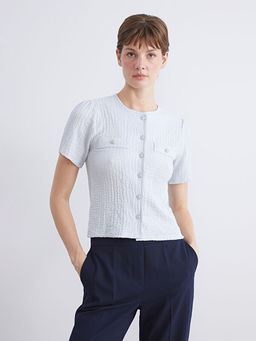 Bisiklet Yaka Dokulu Bluz