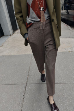 HIGH-WAIST CHECKED TROUSERS - Zara фото 2