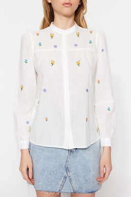 Ekru Nak?s Detayl? Regular Normal Kal?p Dokuma Gomlek TWOSS23GO00152