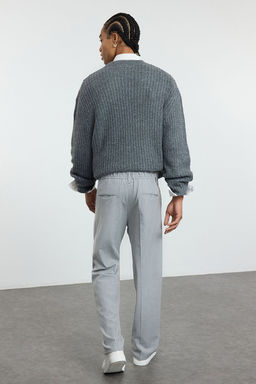 Gri Pileli Klasik Baggy Fit Kumas Pantolon TMNSS24PL00024