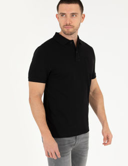 Siyah Regular Fit Polo Yaka Basic Ti__rt