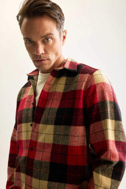 Мужская бордово-красная фланелевая рубашка с длинными рукавами и воротником-поло стандартного кроя в клетку Lumberjack - Defacto фото 4