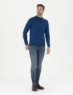 _ndigo Slim Fit Yar_m Bal_k__ Yaka Y_n Kar___ml_ Basic Triko Kazak - Pierre cardin фото 4