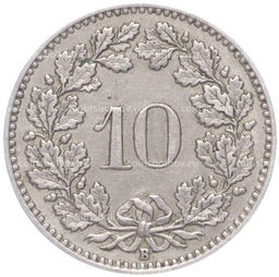 Монета 10 раппенов 1915 года Швейцария